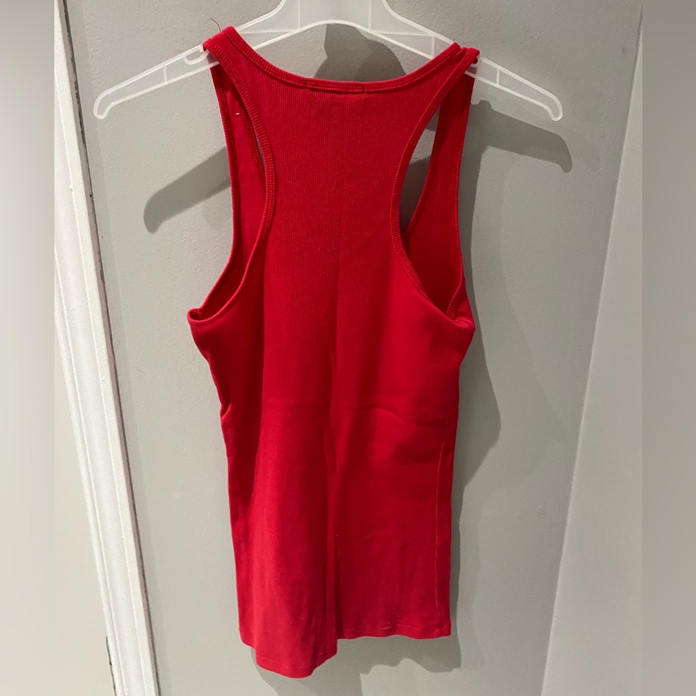 Red Women's Ribbed Tank Top - Picture 2 of 3